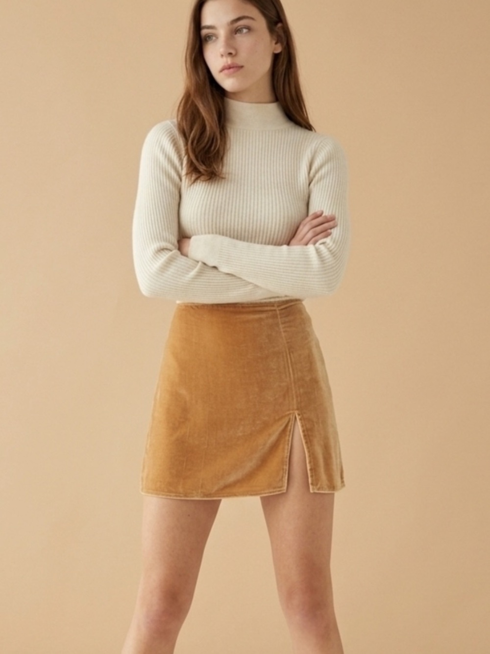 •Reformation• gold Cleo velvet mini skirt